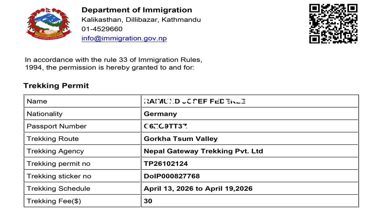 Tsum Valley Restricted Area Permit