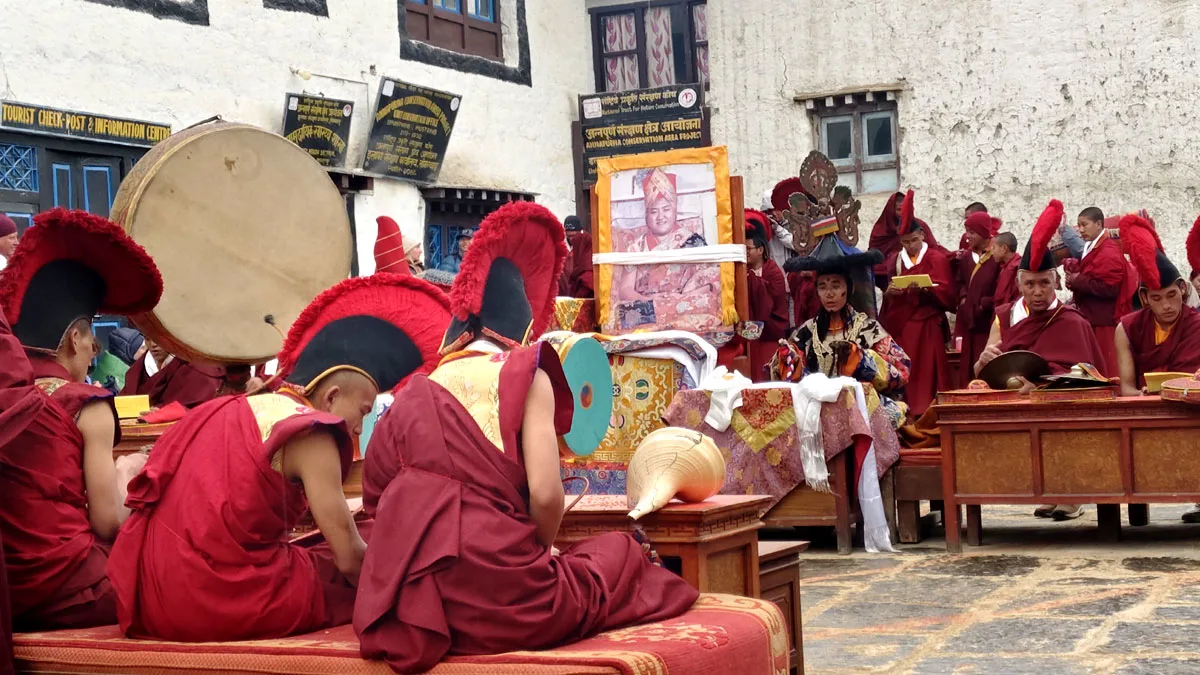 Monks praying during the Tiji Festival
