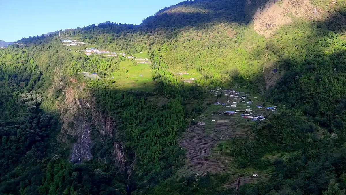chomrong village in monsoon season